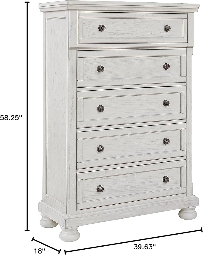 Signature Design by Ashley Robbinsdale Traditional 5 Drawer Chest, Antique White