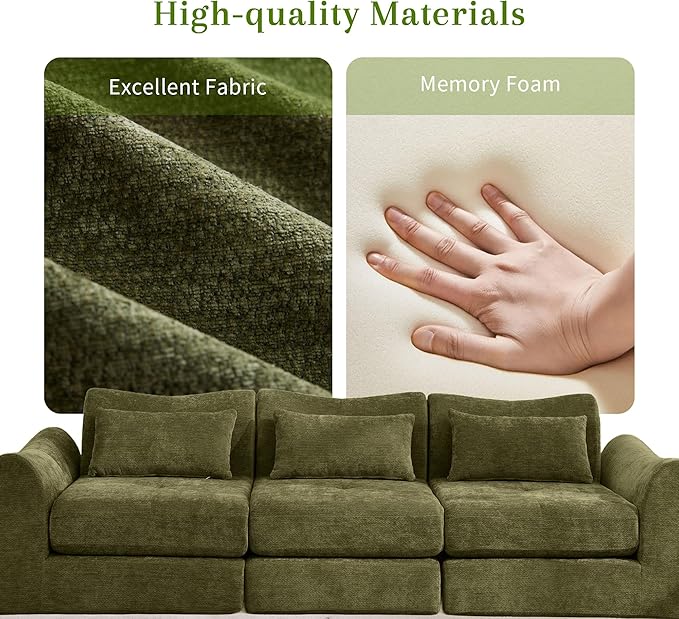 MAXMAXX 102" Modular Sectional Cloud Sofa,4-in-1 Folding Convertible Sofa Bed, Floor Boneless Couch, Modular Cushion Couch,Suitable for Living Room,Bedroom and Recreation Room (Green)