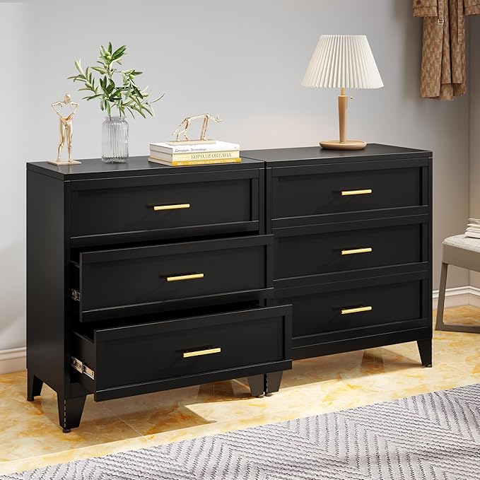 Metal Dresser for Bedroom 3 Drawers Dresser Metal Storage Dressers Organizer,34.25" H Black Drawer Chest, Closet Organizers for Living Room, Hallway, Closet