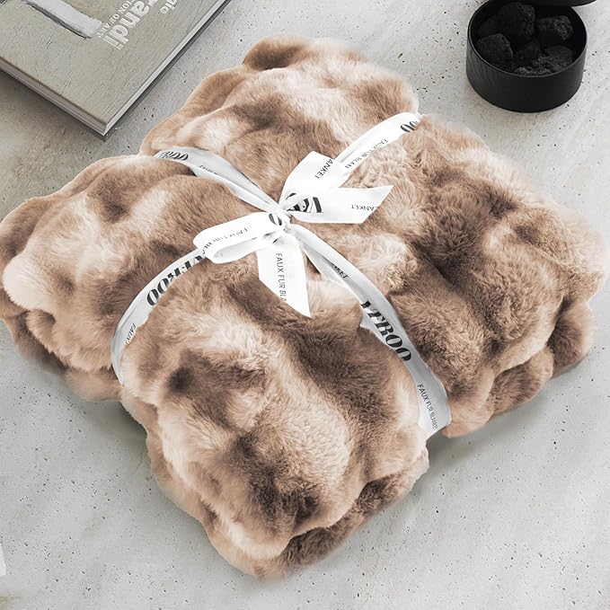 Ultra Plush Bubble Faux Rabbit Fur Blanket – 950GSM Thick Fluffy Throw Blanket for Bed, Couch, Sofa, or Gift, 60" × 80", Tie-dye Coffee