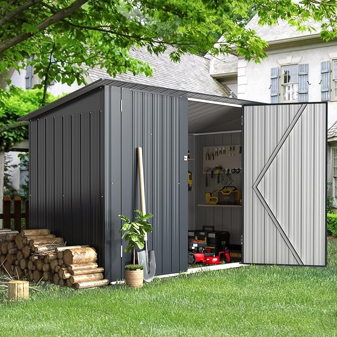 AECOJOY 7x3 Storage Shed, Lean to Bike Sheds & Outdoor Storage Clearance, 3x7 Storage Metal Garden Sheds, Small Metal Outdoor Storage Cabinet Weatherproof for Bikes in Dark Grey