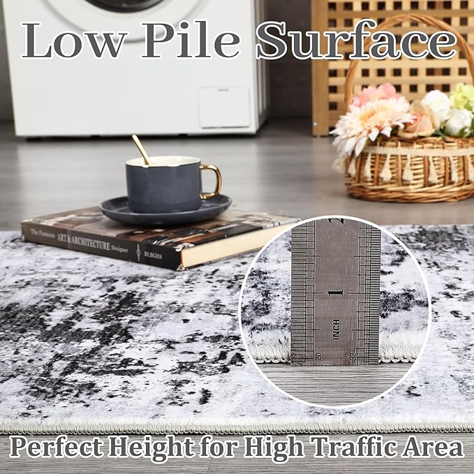 6x9 Modern Abstract Area Rug Non Slip Non Shedding Low Pile Stain Resistant Rug Soft Carpet for Bedroom Living Room, Grey