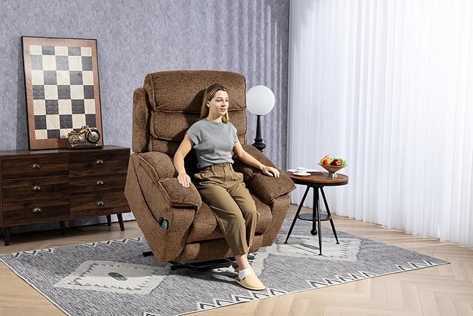 Power Lift Chair with Heat and Massage for Elderly Big Man 400lb, 27in Extra Wide Lay Flat Recliner with Hidden Cup Holders, Infinite Position Lifting Recliners for Seniors, Extended Footrest