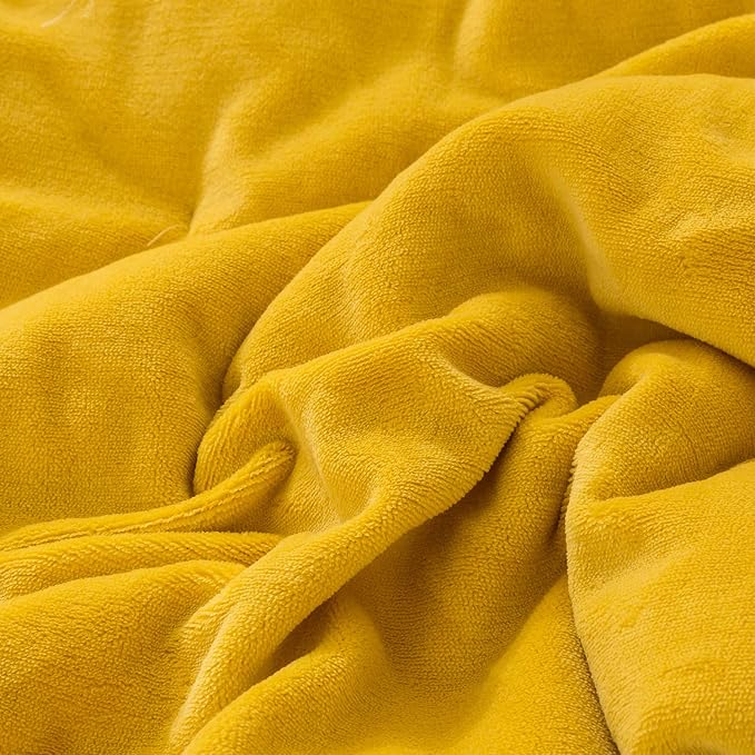 Luxlovery Mustard Velvet Comforter Set King Dark Yellow Fluffy Bedding Comforter Set Women Men Solid Heavyweight Winter Thick Warm Plush Flannel Comforter Set for Adults Teens…