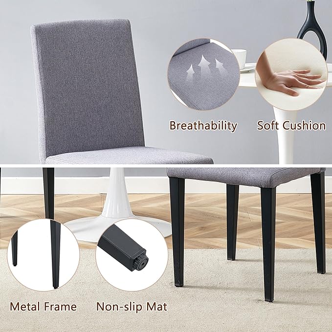 Glass Dining Table Set for 4, 63” Kitchen Table Set for 4, Modern Dining Room Table Set with Upholstered Chairs, Tempered Glass Tabletop with Y Shape Base