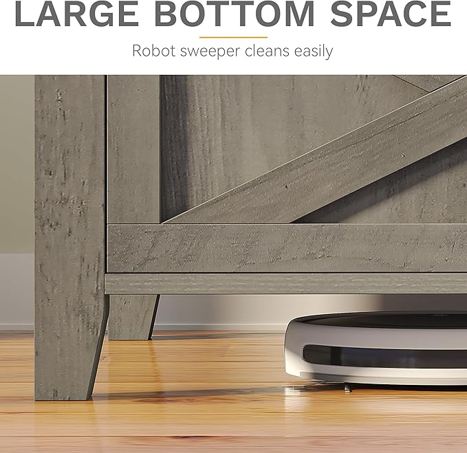 DWVO 70 Inch Farmhouse TV Stand with LED Lighting, Fits TVs up to 80 Inches, Media Console with Storage and Customizable Divider, Entertainment Center for Living Room (Grey)