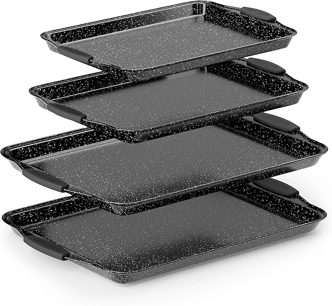 Country Kitchen Nonstick Stackable Bakeware Set - Heavy Duty, Durable, Easy Release Baking Set, Black, 4 Pcs