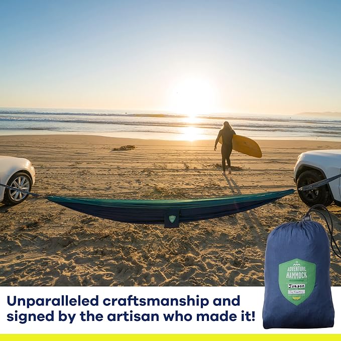 Handcrafted Adventure Parachute Hammock by Yellow Leaf Hammocks - Fits 1-2 PPL, 400lb max - Weathersafe, Super Strong, Easy to Hang, Ultrasoft, Easy to Pack - Color: Blue and Green