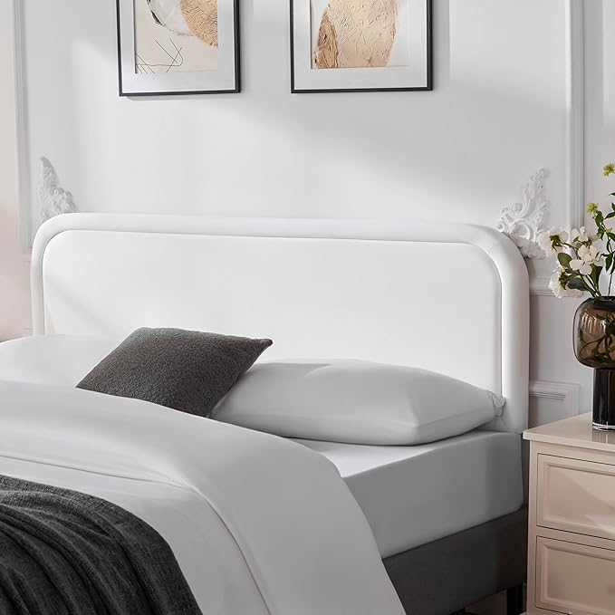 Velvet Fabric Headboard Queen, Upholstered Headboard Queen Size Only, Dorm Bed Headboards from 41” to 49” Height, Sturdy and Durable Solid Wood Bed Head Board, White