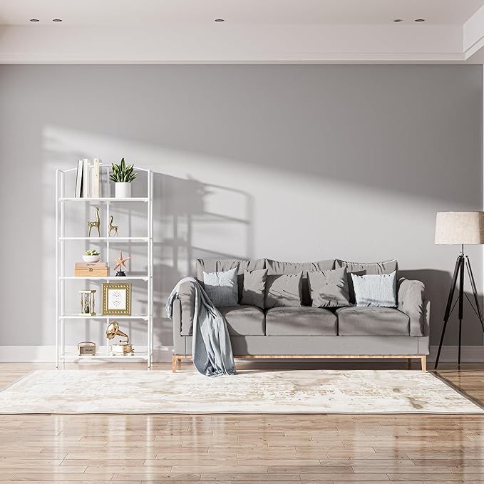 Crofy No Assembly Folding Bookshelf for Living Room, 5 Tier White Collapsible Book Shelf for Home Office, Portable Bookcase Storage Organizer