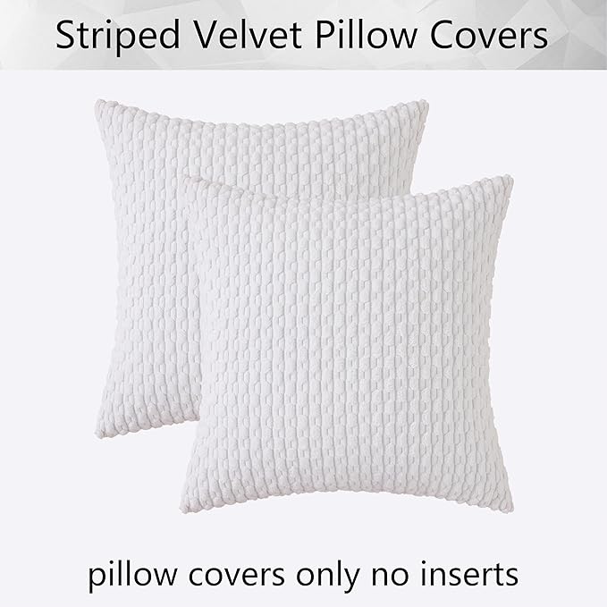 Kevin Textile Pack of 2 Corduroy Decorative Throw Pillow Covers 22x22 Inch Soft Boho Striped Pillow Covers Modern Farmhouse Home Decor for Spring Sofa Living Room Couch Bed Pure White