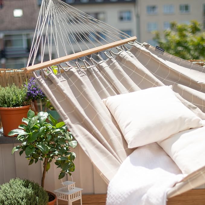 LA Siesta® Alisio Hammock with Spreader Bar & Nautico Stand, Portable Outdoor Hammock with Stand Heavy Duty, 2 Person Hammock with Stand for Outside Patio Porch - Max 355 Lbs, Almond