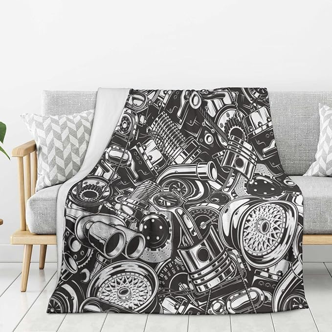 Automobile Car Parts Blankets for Mens Womens Boys Girls Gifts 60X50 Inches Ultra-Soft Warm Lightweight Bedding Throw for Bed, Sofa, Couch