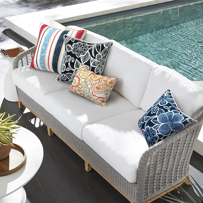 Outdoor Throw Pillow Covers Pack of 2, Decorative Water Repellent Square Pillow Cases 18x18 Inch, Patio Pillowcases for Home Patio Furniture Use, Flower Black