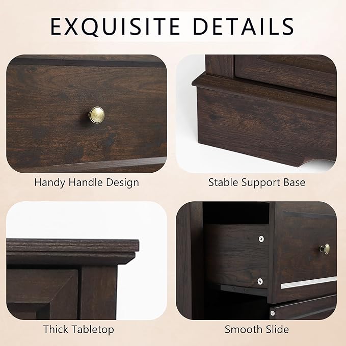 Farmhouse Dresser 9 Drawer, Bedroom Chest of Drawers, Dressers with 9 Drawers, Wooden Dressers for Bedroom, Living Room, Tv Stand, Entryway (Brown-9 Drawers)