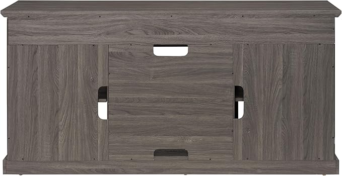 HMFULE 60" Farmhouse TV Stand for 60 65 Inch Television, Entertainment Center with 2 Storage Cabinets Glass Doors & Adjustable Shelves, Rustic Media Console Furniture for Living Room (Dark Walnut)