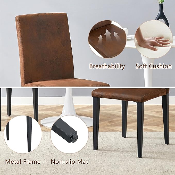 Glass Dining Table Set for 4, 63” Kitchen Table Set for 4, Modern Dining Room Table Set with Upholstered Chairs, Tempered Glass Tabletop with Y Shape Base