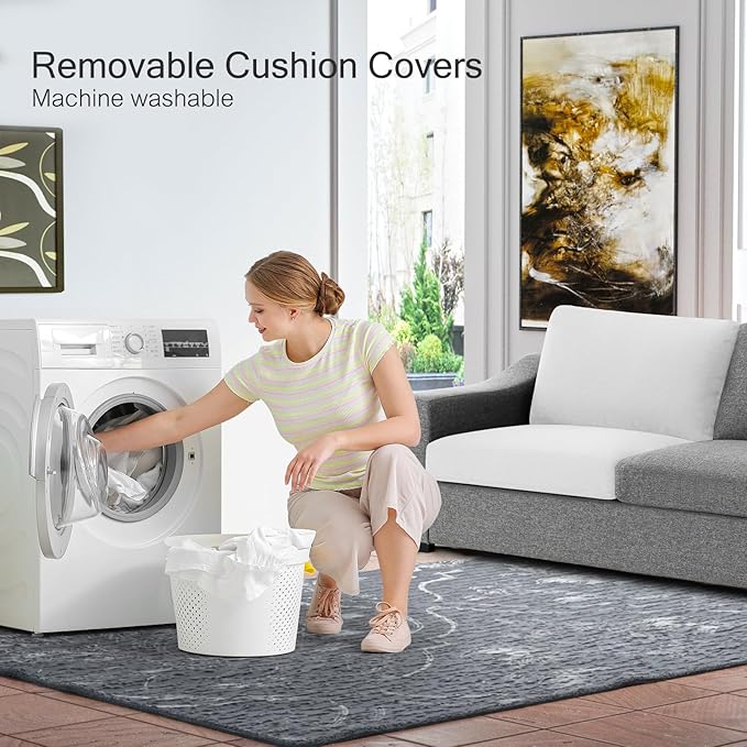 ELUCHANG 47" W Oversized Accent Chair Set of 2, Linen Fabric Modern Chair, Washable Covers, Comfy Upholstered Large Reading Armchair for Living Room, Bedroom, Office, Dark Grey