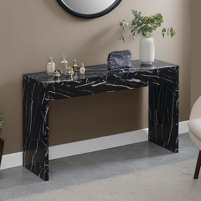 Convenience Concepts Northfield Hall Console Table 48" - Modern, Minimalist Narrow Sofa Display Accent for Contemporary Living Room, Entryway, or Hallway, Black Faux Marble