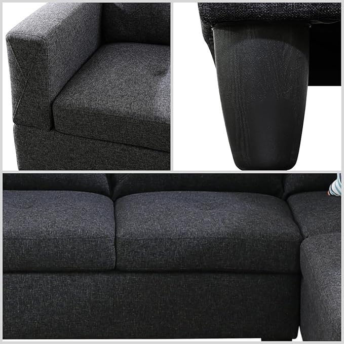 L Shaped Couch, Modular Sectional Sofa with Chaise, Modern Modular Sofas Furniture Sofa Couches for Living Room/Apartment/Office/Bedroom, Black Grey