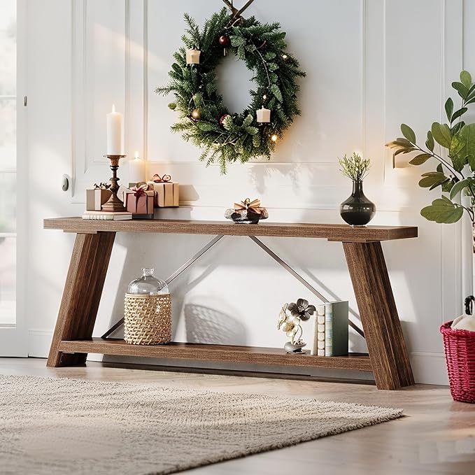 Tribesigns 70.9 Inches Extra Long Sofa Table Behind Couch, Industrial Entryway Console Table with Storage for Hallway, Entry, Living Room, Dark Walnut Brown