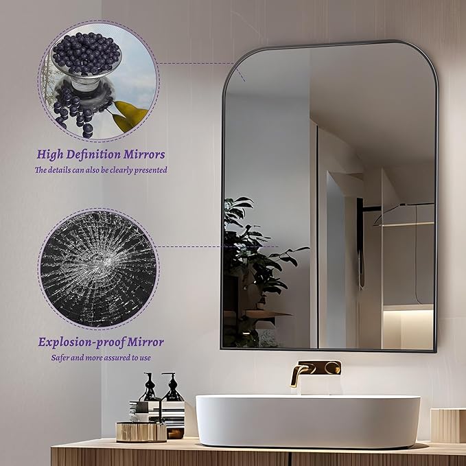 Bathroom Mirror, Wall Mirrors, Black Metal Framed Wall-Mounted Mirrors, Bathroom Vanity Mirror for Over Sink, Living Room, Bedroom, Entryway, 22x30 Inch, Black