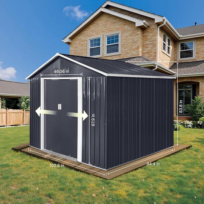 9 x 8.5 Ft Outdoor Storage Shed, Heavy-Duty Metal Shed with Windows & Secure Lockable Doors, Ideal Storage Shed for Outdoor, Patio, Garden, and Backyard, Black