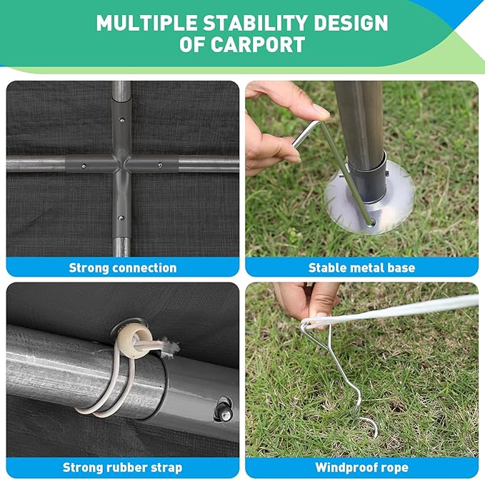 12X20 Ft Heavy Duty Carport Canopy, Portable Garage, Car Tents, Easy to Assemble, Reinforced Structure, with Hanging Edge, Applicable to Car, Bike, Boat, Party (Gray)