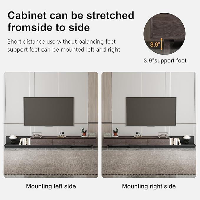 78.7–130" Extendable TV Stand with 3 Drawers - Mid-Century Modern Adjustable Entertainment Center, Perfect for Living Room, Black Walnut