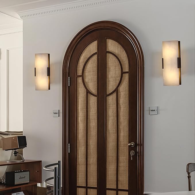 2 Light Natural Square Alabaster Marble Bathroom 15 Inch Wall Sconce Modern Concise Style Wall Light Fixtures,Oil Rubbed Bronze Finish for Bedroom Hallway Bedside Living Room