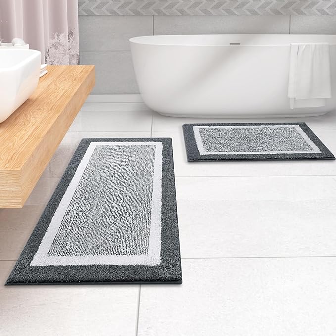 OLANLY Bathroom Rugs 44x24, Extra Soft and Absorbent Microfiber Bath Mat, Non-Slip, Machine Washable, Quick Dry Shaggy Bath Carpet, Suitable for Bathroom Floor, Tub, Shower (Runner, Dark Grey)