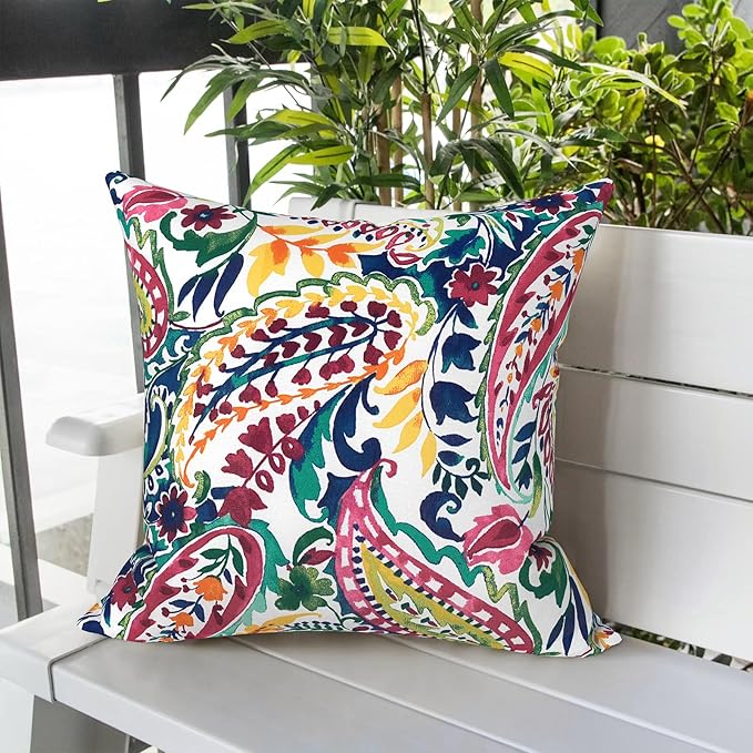 LVTXIII Outdoor Throw Pillow Covers 16 x 16 Inch, Covers ONLY Modern Cute Pattern Decorative Square Toss Pillow Case Pack of 2 for Home Patio Garden Sofa Bed Furniture, Vigour Paisley
