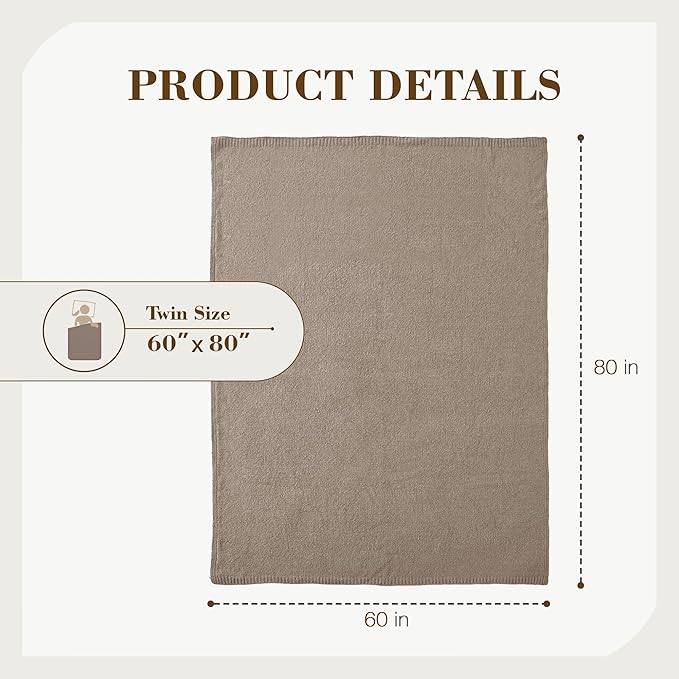 Carriediosa Wool Blend Knit Throw Blanket 60" X 80", 50% Recycled Polyester Soft Cable Knitted Fluffy Throws for Couch Lightweight Woven Blankets for Sofa Fuzzy Cozy Bed Cover, Taupe