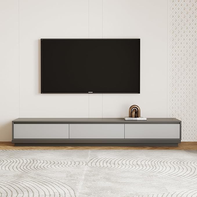 Mid-Century Modern Expandable TV Stand with 3 Drawers – Adjustable Entertainment Center for Living Room & Bedroom (79" to 130"), Stylish Gray Media Console