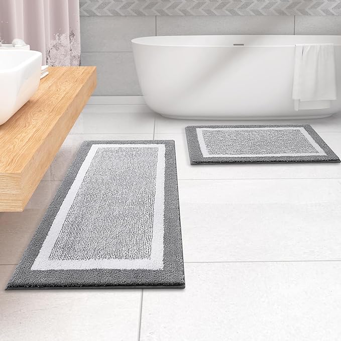 OLANLY Bathroom Rugs 44x24, Extra Soft and Absorbent Microfiber Bath Mat, Non-Slip, Machine Washable, Quick Dry Shaggy Bath Carpet, Suitable for Bathroom Floor, Tub, Shower (Runner, Grey)