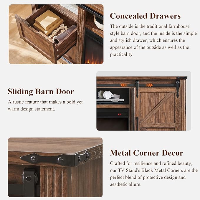 LINGMU Farmhouse TV Stand for 75 80 Inch TV, 32" Tall Entertainment Center w/4 Drawers & Sliding Barn Door, Rustic Media Console w/Storage Shelves, 66" Wood Television Stand for Living Room, Brown