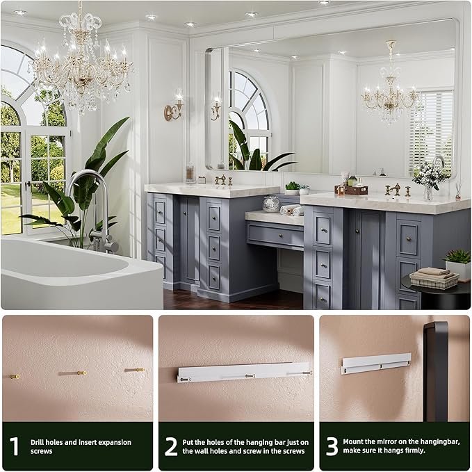 Hasipu 55×32 Inch Large Bathroom Mirror for Wall, Rectangular Silver Metal Frame Bathroom Mirrors, Modern Wall Mounted Vanity Mirror for Bathroom (Horizontal/Vertical)