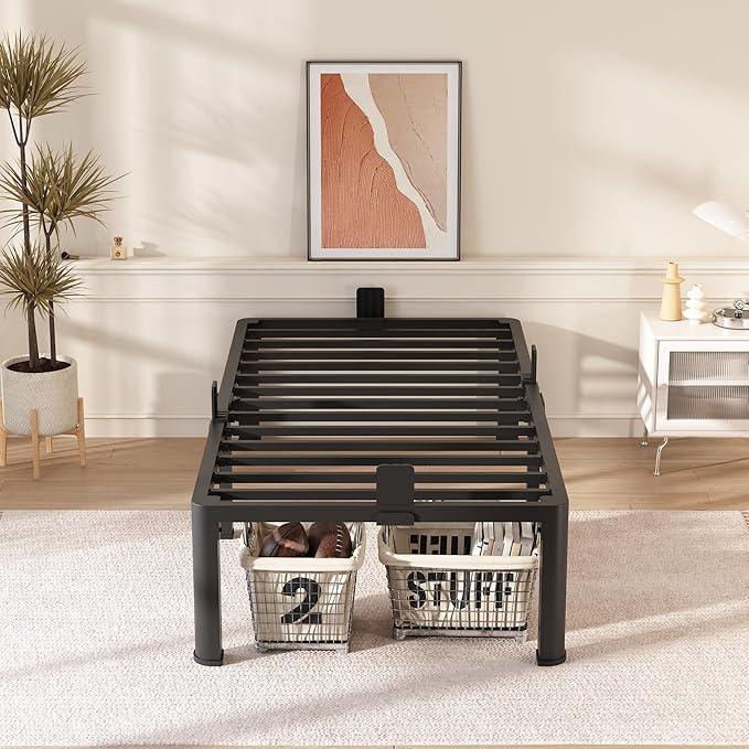 FUIOBYVV Twin Bed Frames with Round Corner Edge Legs 16 inch High 3500 lbs Heavy Duty Metal Platform Bed Frame Twin Size No Box Spring Needed/Non-Slip/Steel Slat Support/Noise Free