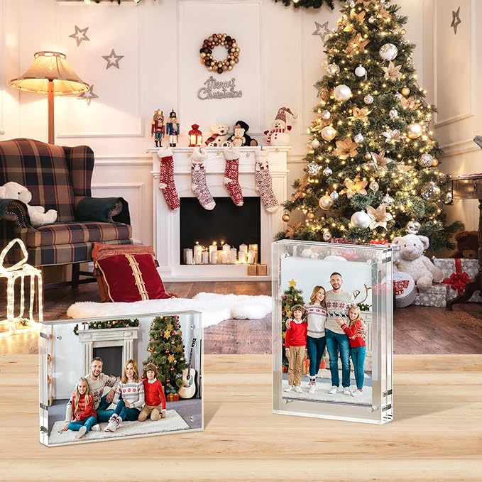 5x7 Acrylic Picture Frames 5 Pack, 10+10MM Premium Acrylic Photo Frame Magnetic Picture Frames Clear Double Holder-Sided, Free Standing Desktop Display, Best Gift for Family, Baby, Friend