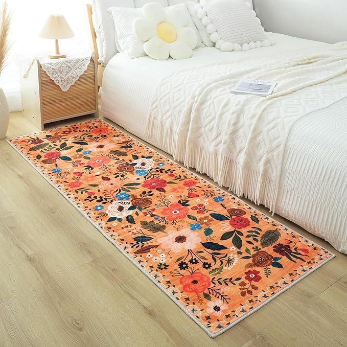 Runner Rug for Kitchen Rug Non Slip 2'x 6' Washable Rugs with Rubber Backing Soft Floral Carpet Runner for Hallways, Kitchen, Laundry, Bedroom, Bathroom(Yellow)