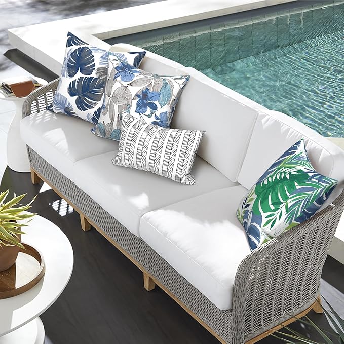 Outdoor Throw Pillow Covers Pack of 2, Decorative Water Repellent Square Pillow Cases 18x18 Inch, Patio Pillowcases for Home Patio Furniture Use,Islamorada Blue Green