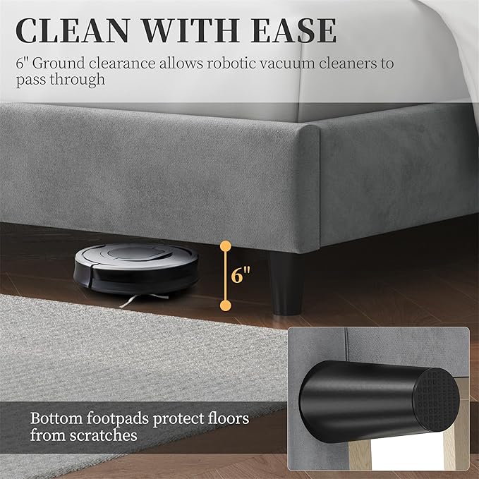 Yaheetech Queen Bed Frame Upholstered Platform Bed with Wing Side/Wooden Slat Support/Tufted Headboard with Wing Side/Mattress Foundation/No Box Spring Needed,Light Grey Queen Bed