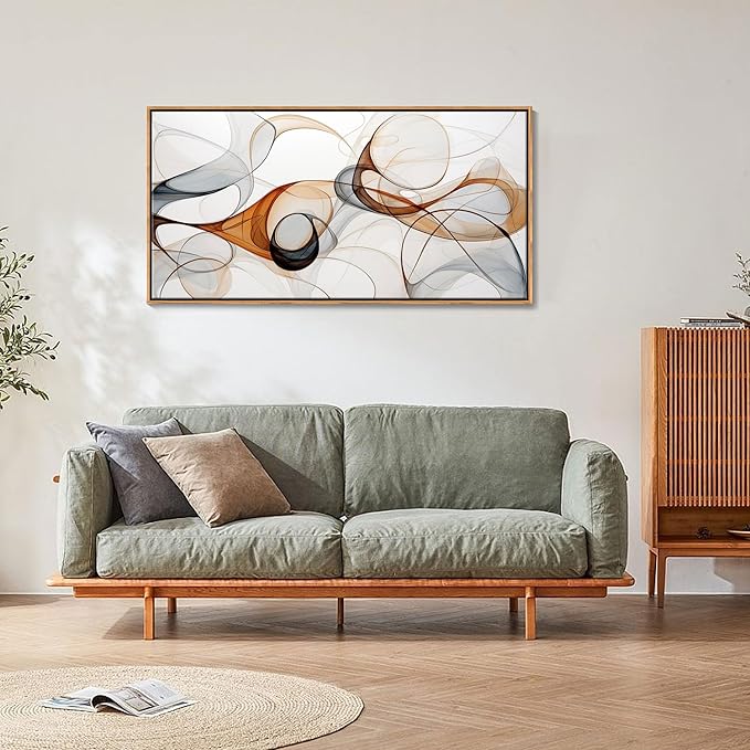 KLAKLA Modern Abstract Gray and Brown Designs - Colorful Curves and Translucent Medium - Frame Wall for Living Room Office Wall Decor Picture Artwork for walls