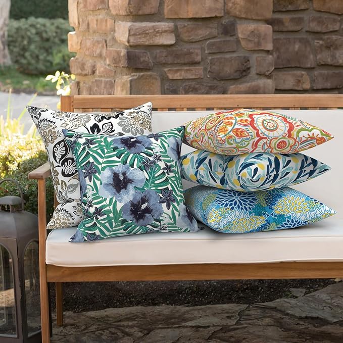 Outdoor/Indoor Throw Pillow Covers Set of 2, All Weather Square Pillow Cases 16x16 Inch, Patio Cushion Pillow of Home Furniture Use, Dailey Tan