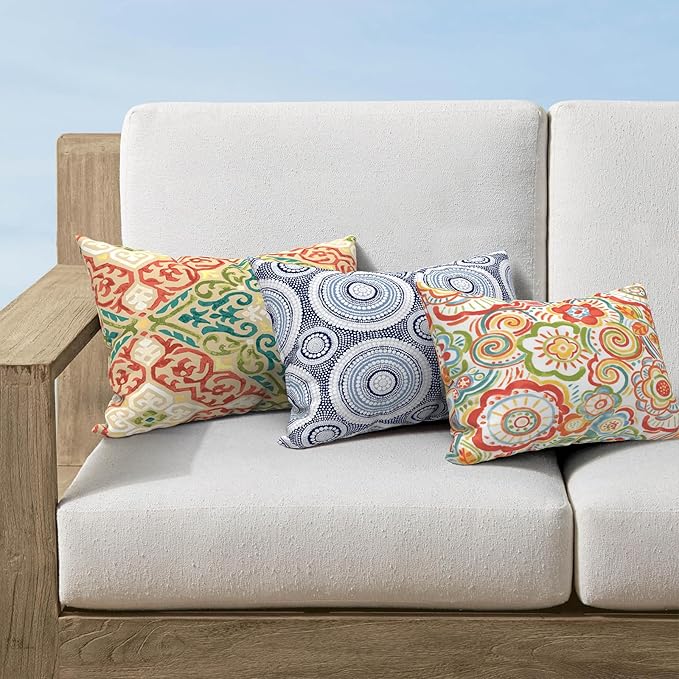 Pack of 2 Outdoor Lumbar Pillow Covers, All Weather Cushion Pillow Cases 12x20 Inch, Pillowcase for Patio Couch Decoration, Geometric Orange