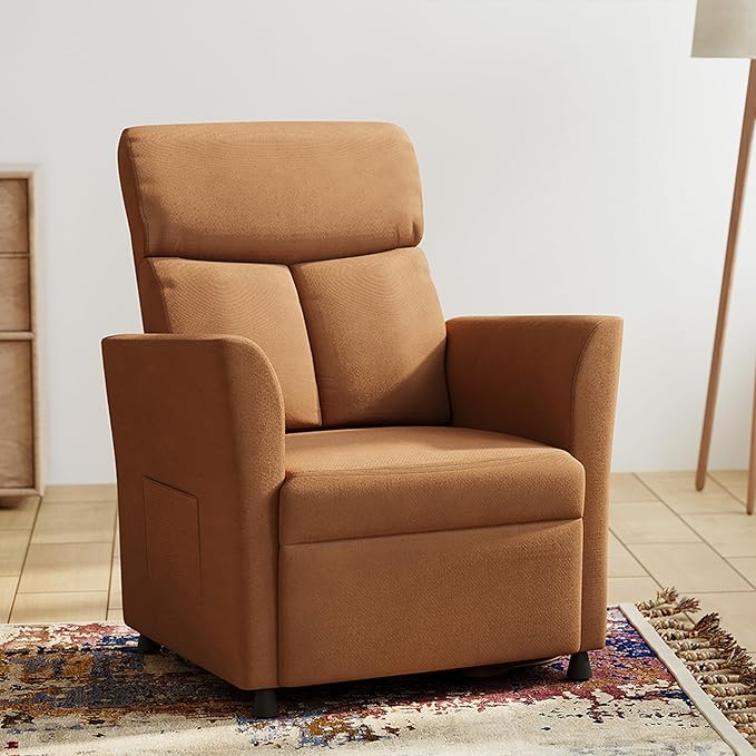 Claiks Power Recliner Chair for Adults, Adjustable Reclining Chair, Comfortable Recliner Couch with Side Pockets&Wire Remote Control, for Living Room, Home Theater, Bedroom, Linen Fabric, Orange