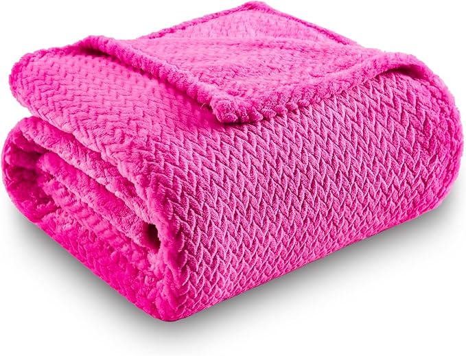 NEWCOSPLAY Super Soft Throw Blanket Hot Pink Premium Silky Flannel Fleece Leaves Pattern Lightweight Bed Blanket All Season Use (Hot Pink, Throw(50"x60"))