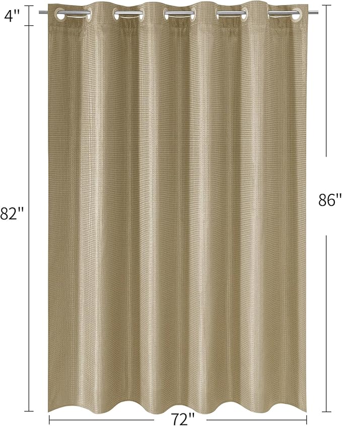 MitoVilla No Hooks Needed Extra Long Shower Curtain Set with Snap-in Liner, Beige 86 inch XL Heavyweight Waffle Fabric Cloth Shower Curtains for Modern Luxury Hotel & Spa Bathroom Decor, Beige/Khaki