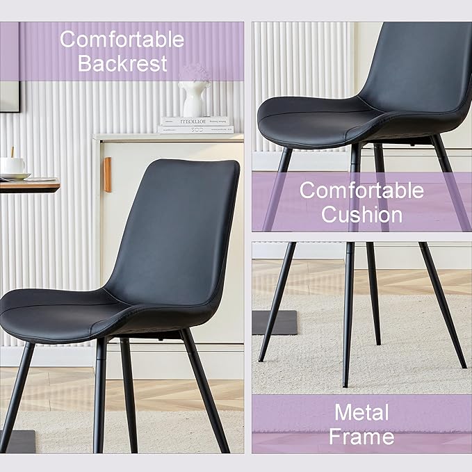 45 Inch Round Dining Table Set for 4, 5 Piece Kitchen Table and Chairs Set, Black Faux Marble Table Top, Small Space Dining Set for Apartment or Dining Room