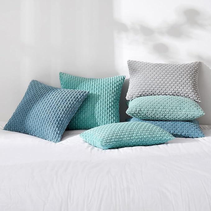 MIULEE Throw Pillow Covers Soft Corduroy Decorative Set of 2 Boho Striped Pillow Covers Pillowcases Farmhouse Home Decor for Couch Bed Sofa Living Room 12x20 Inch Aqua Green